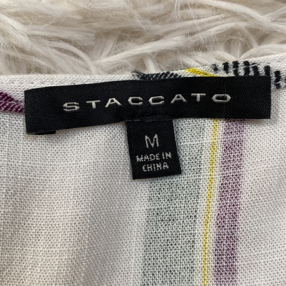 Staccato Cap Sleeve Button Back Top 💗 White & Multi Stripes - Picture 15 of 16